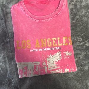 SHEIN Pink Short Sleeve Tee with Gold Graphic